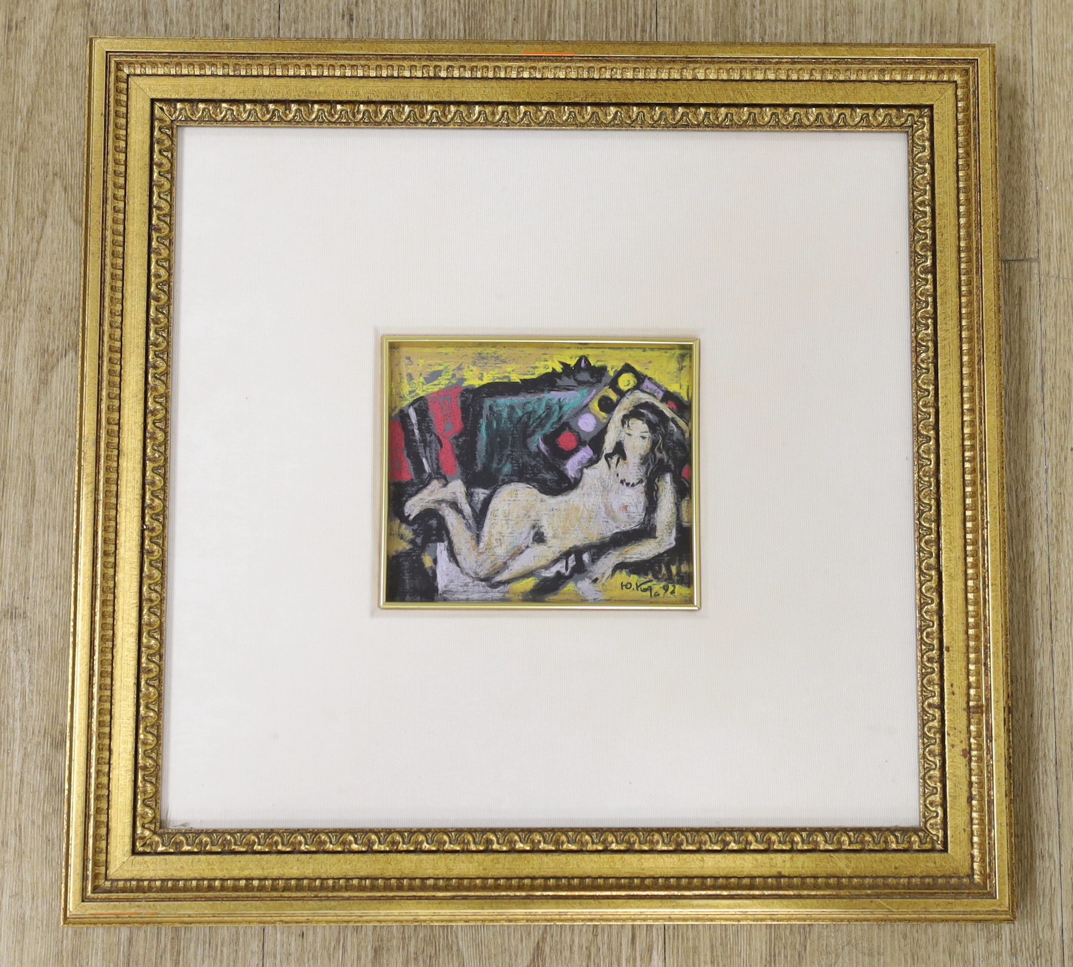 Yuri Kalyuta (Ukrainian) pastel, Nude female reclining, signed and dated 1992, 14cm x 12cm